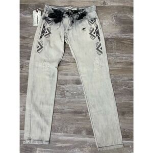 Etienne Marcel Embroidered Distressed Denim Jeans Women’s Sz 26